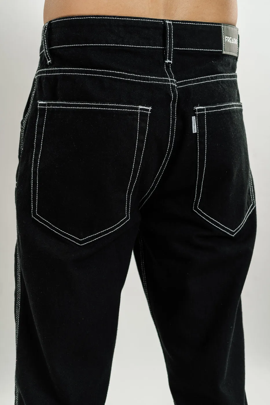 Black Contrast Stitch Straight Men's Jeans