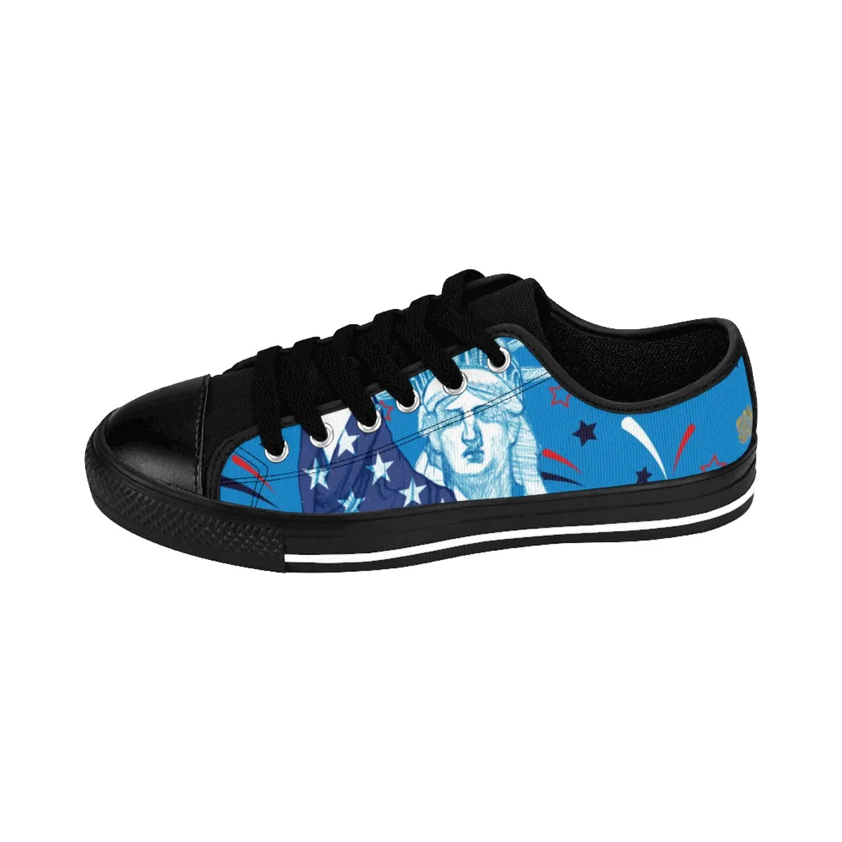 Blue July 4th Men's Sneakers, American Statue Of Liberty Low Top Tennis Running Shoes