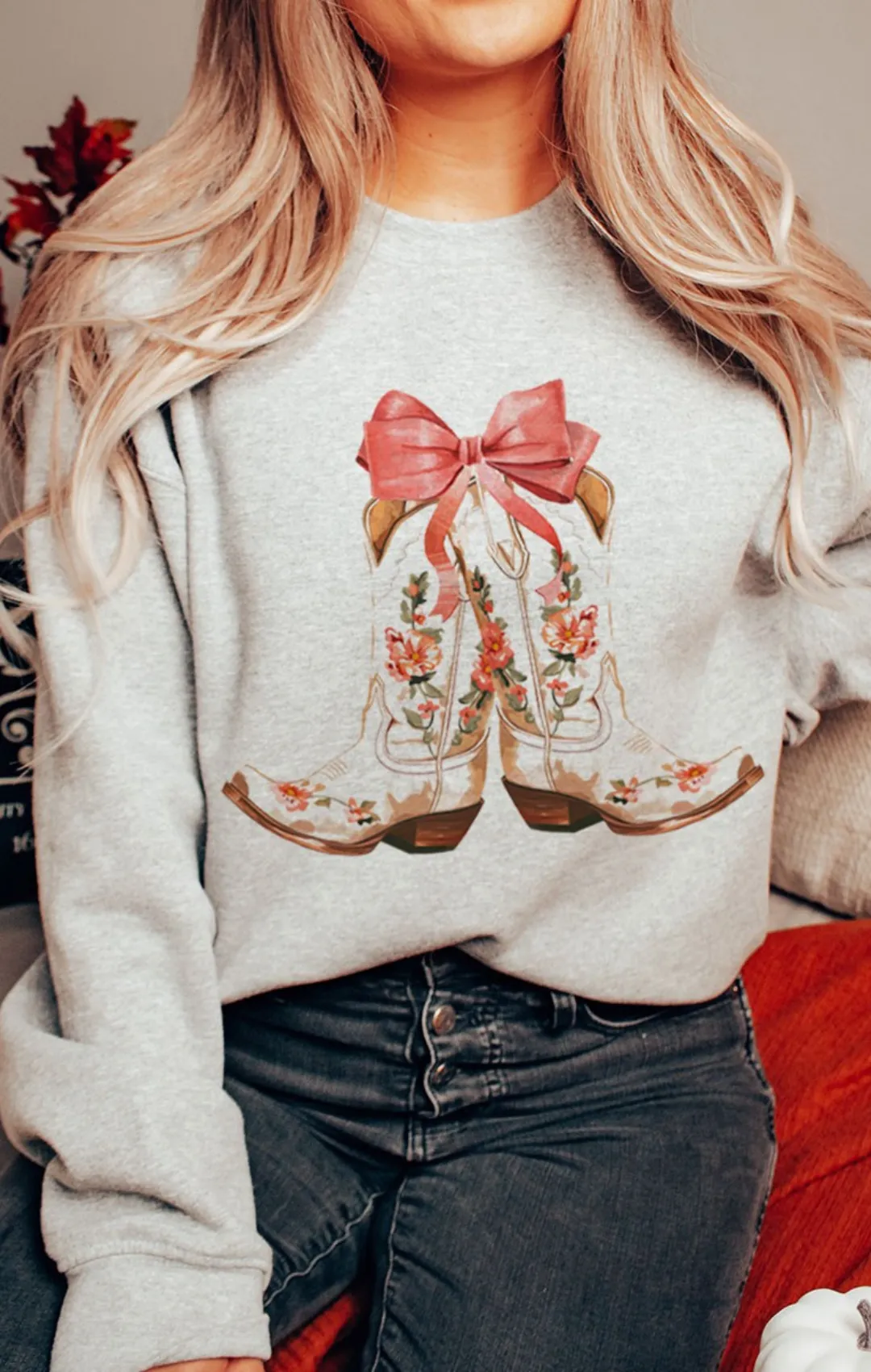 Bow & Floral Boot Sweatshirt