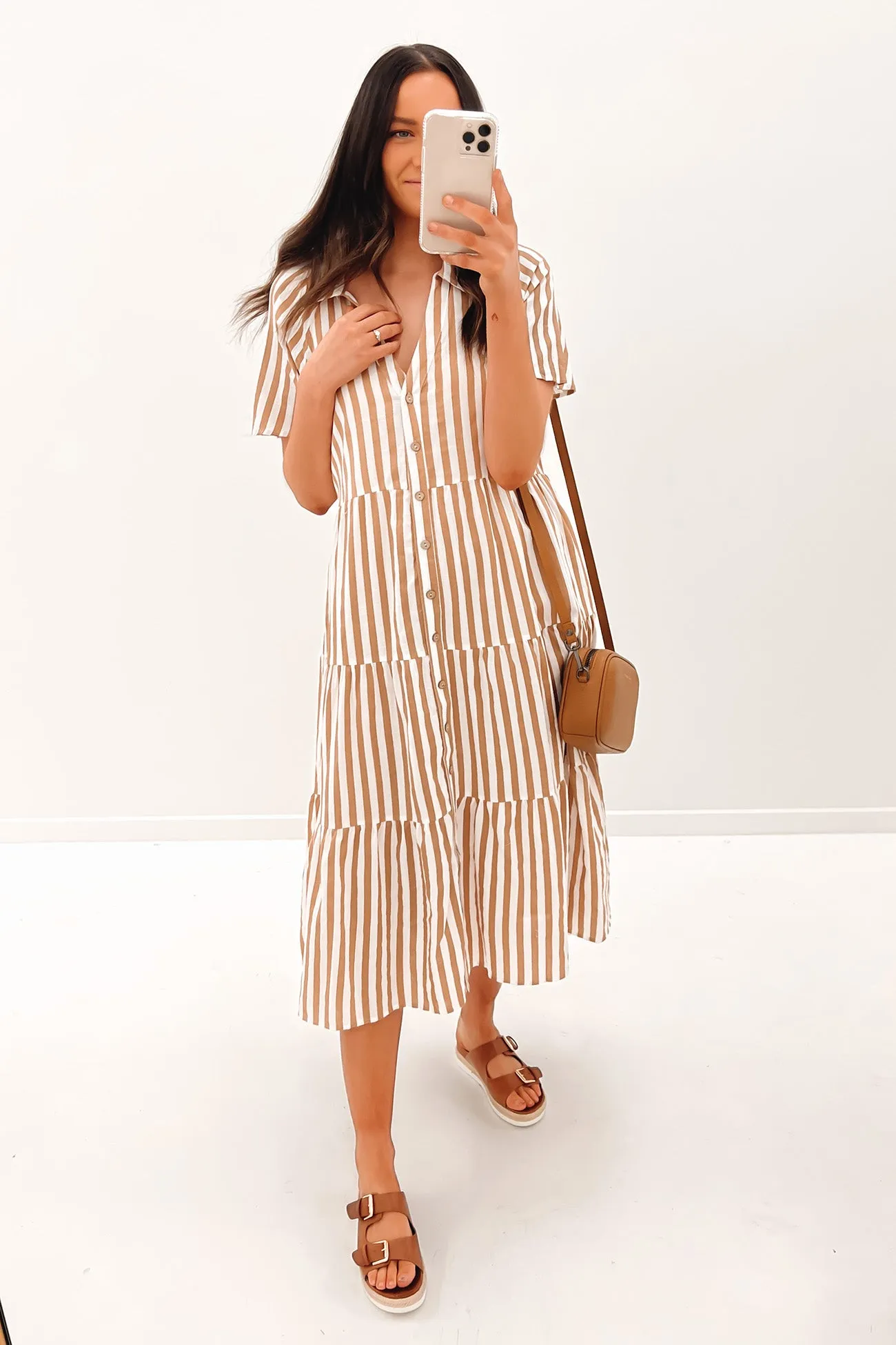 Brooke Midi Dress Brown Stripe