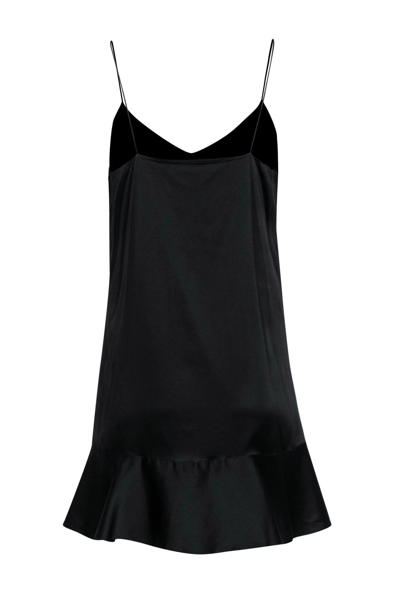 Caroline Constas - Black Satin Shift Dress w/ Flounce Hem Sz S