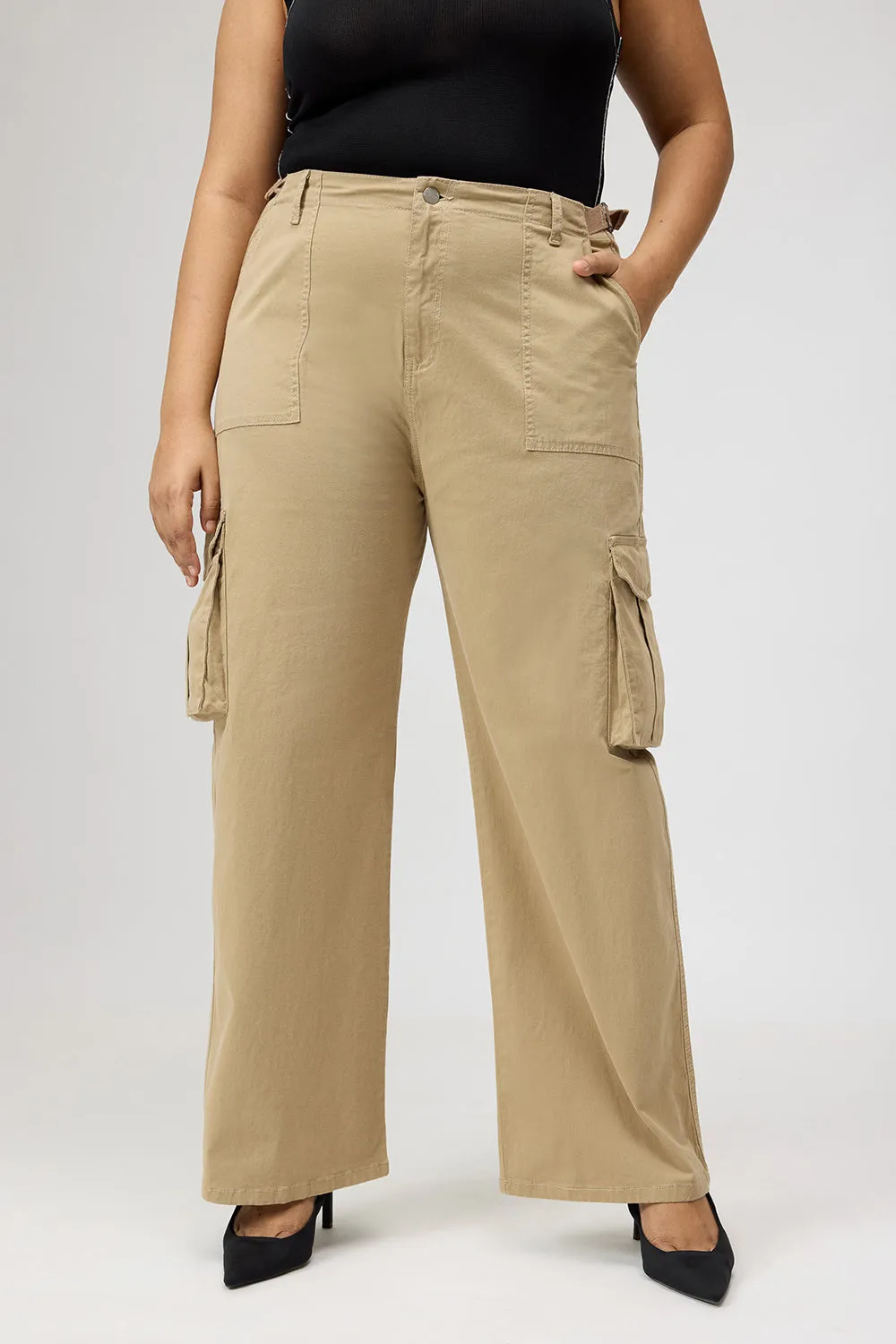 Curve Dark Beige Cargo Jeans