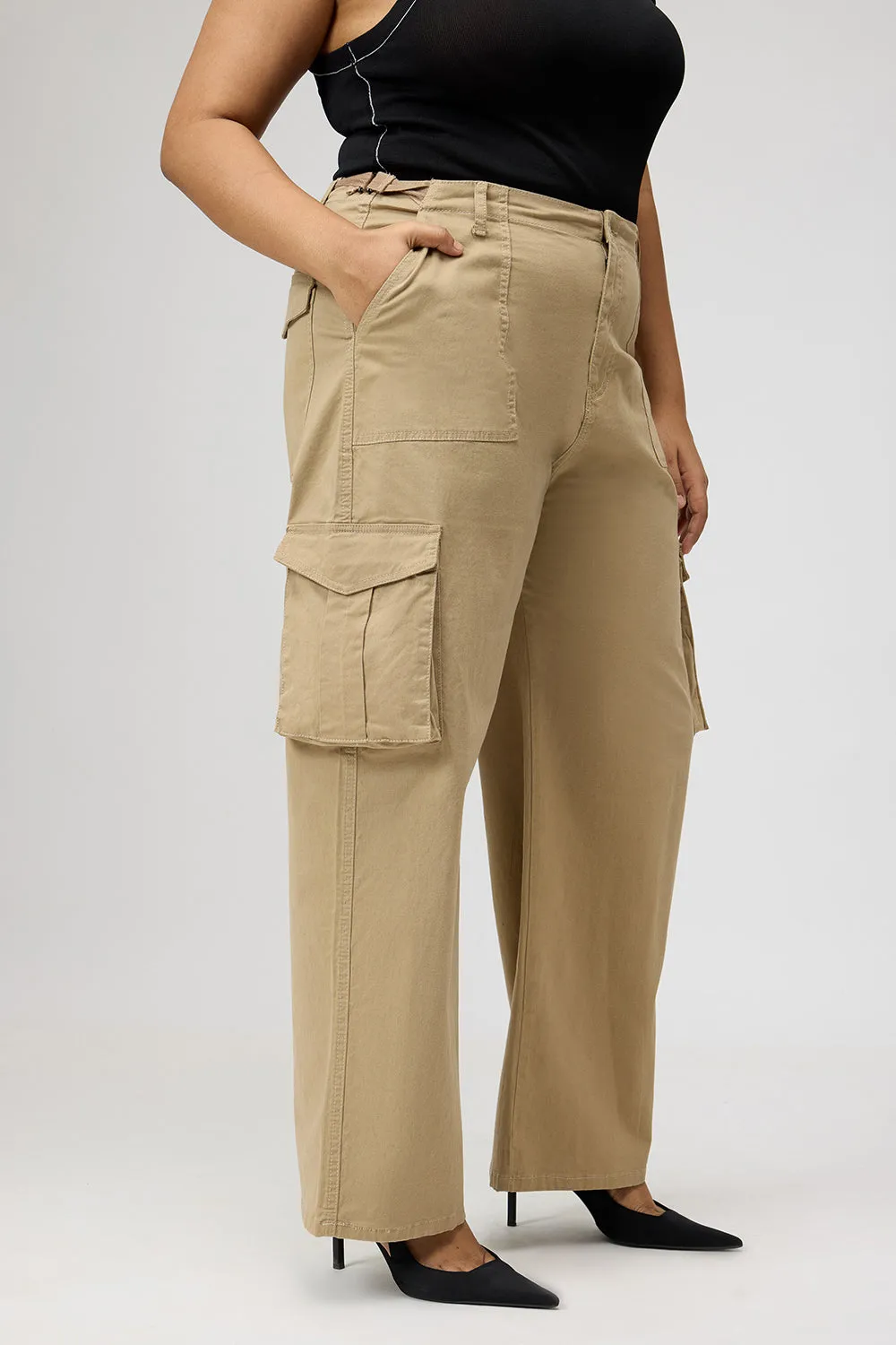 Curve Dark Beige Cargo Jeans