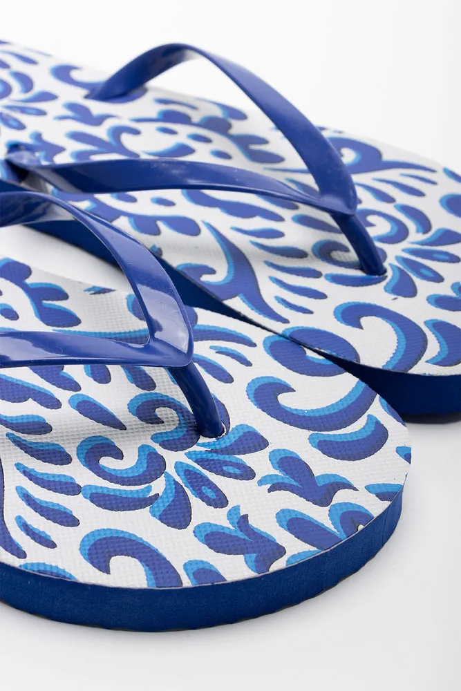 Damask Print Flip Flop Blue