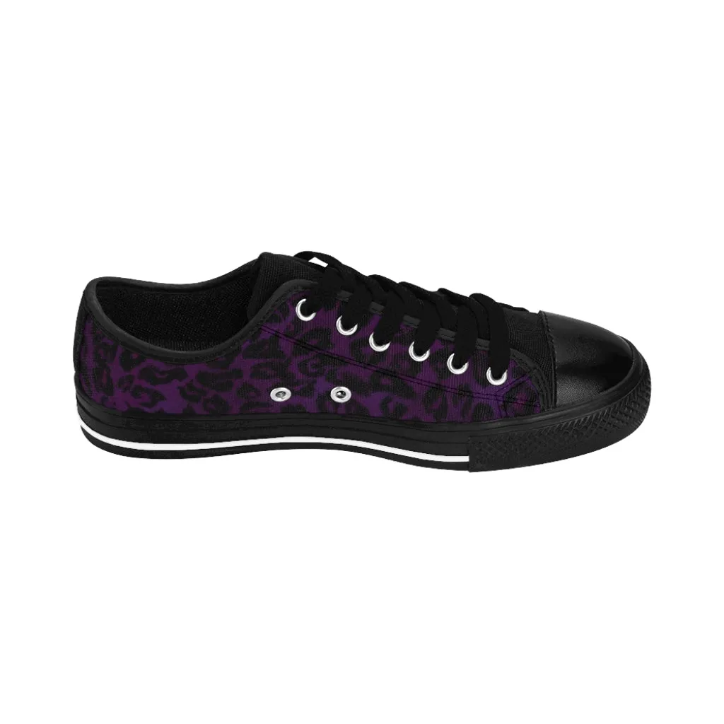 Dark Purple Leopard Women's Sneakers, Purple Animal Print Fashion Tennis Canvas Shoes For Ladies