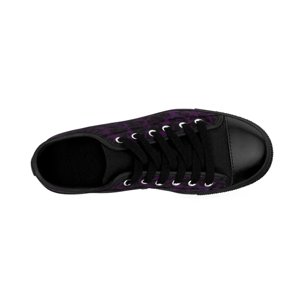 Dark Purple Leopard Women's Sneakers, Purple Animal Print Fashion Tennis Canvas Shoes For Ladies