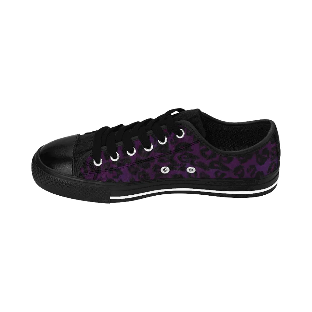 Dark Purple Leopard Women's Sneakers, Purple Animal Print Fashion Tennis Canvas Shoes For Ladies