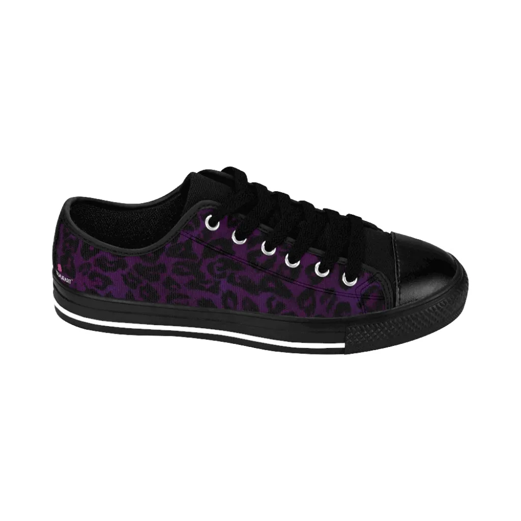 Dark Purple Leopard Women's Sneakers, Purple Animal Print Fashion Tennis Canvas Shoes For Ladies