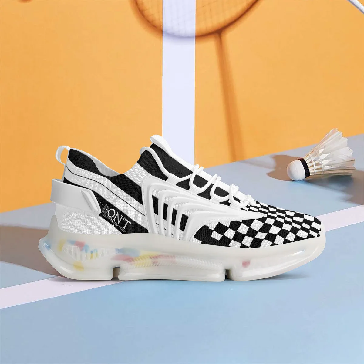 DON'T DX4 White Logo Black Stripes & White Air Max React Sneakers - l