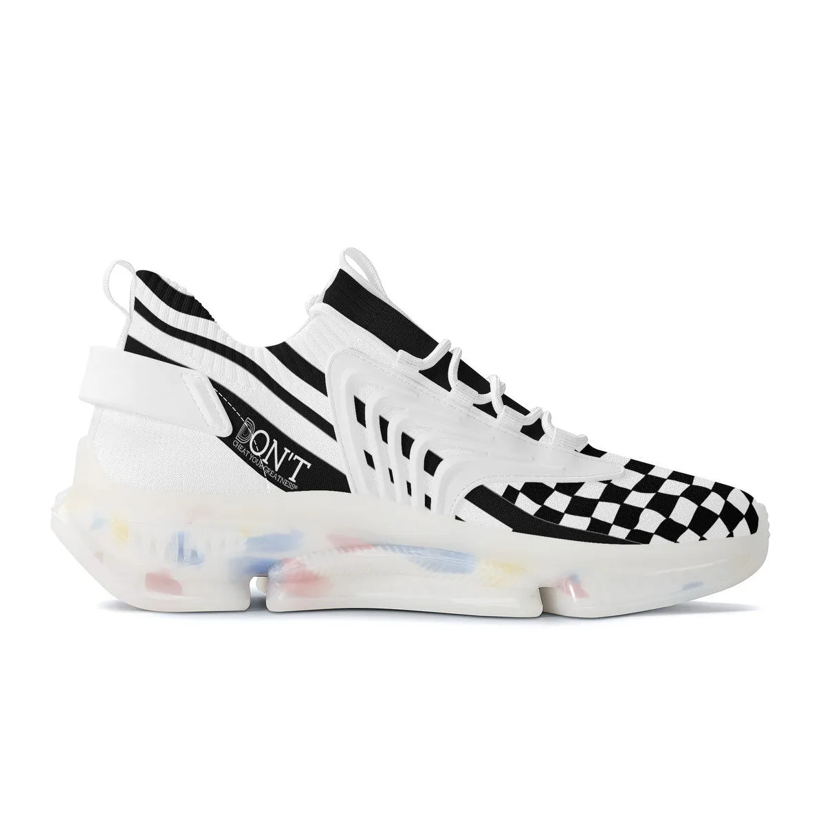 DON'T DX4 White Logo Black Stripes & White Air Max React Sneakers - l