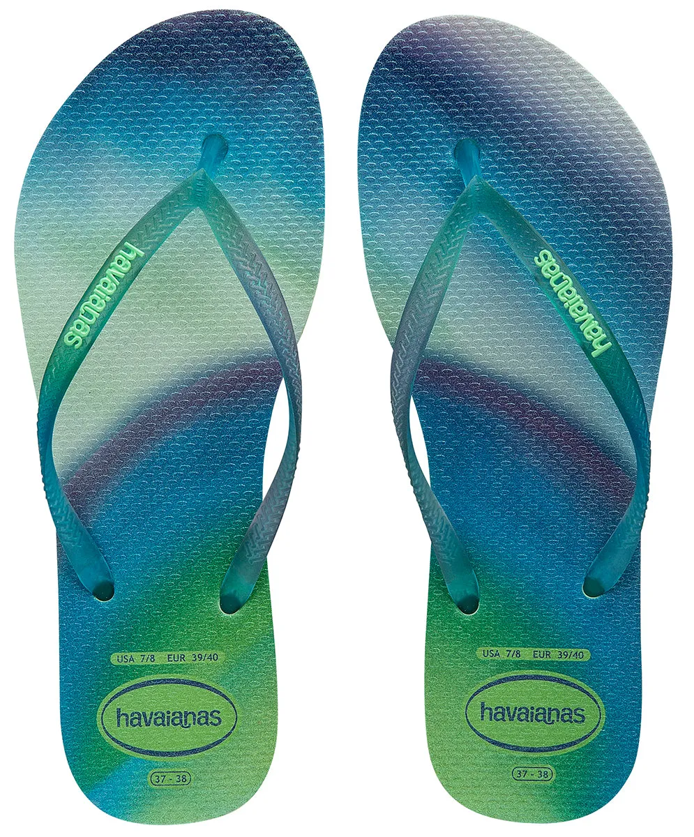 Havaianas Slim Metallic Logo In Blue Multi For Women