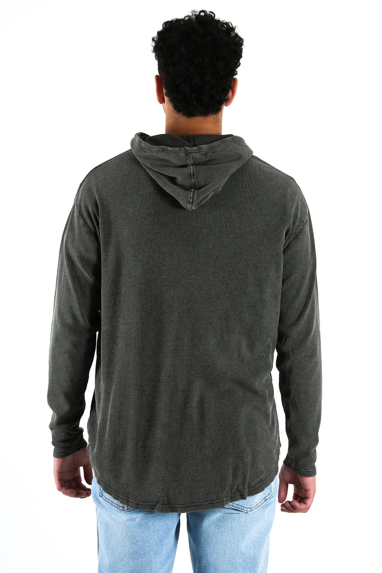 Hooded Waffle Long Sleeve Tee Washed Black