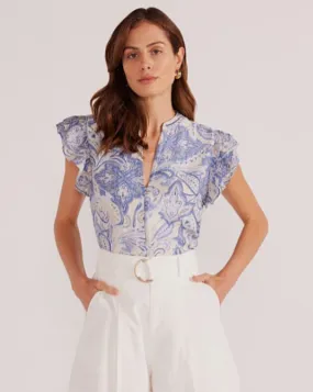 Lola Flutter Sleeve Blouse Blue Paisley