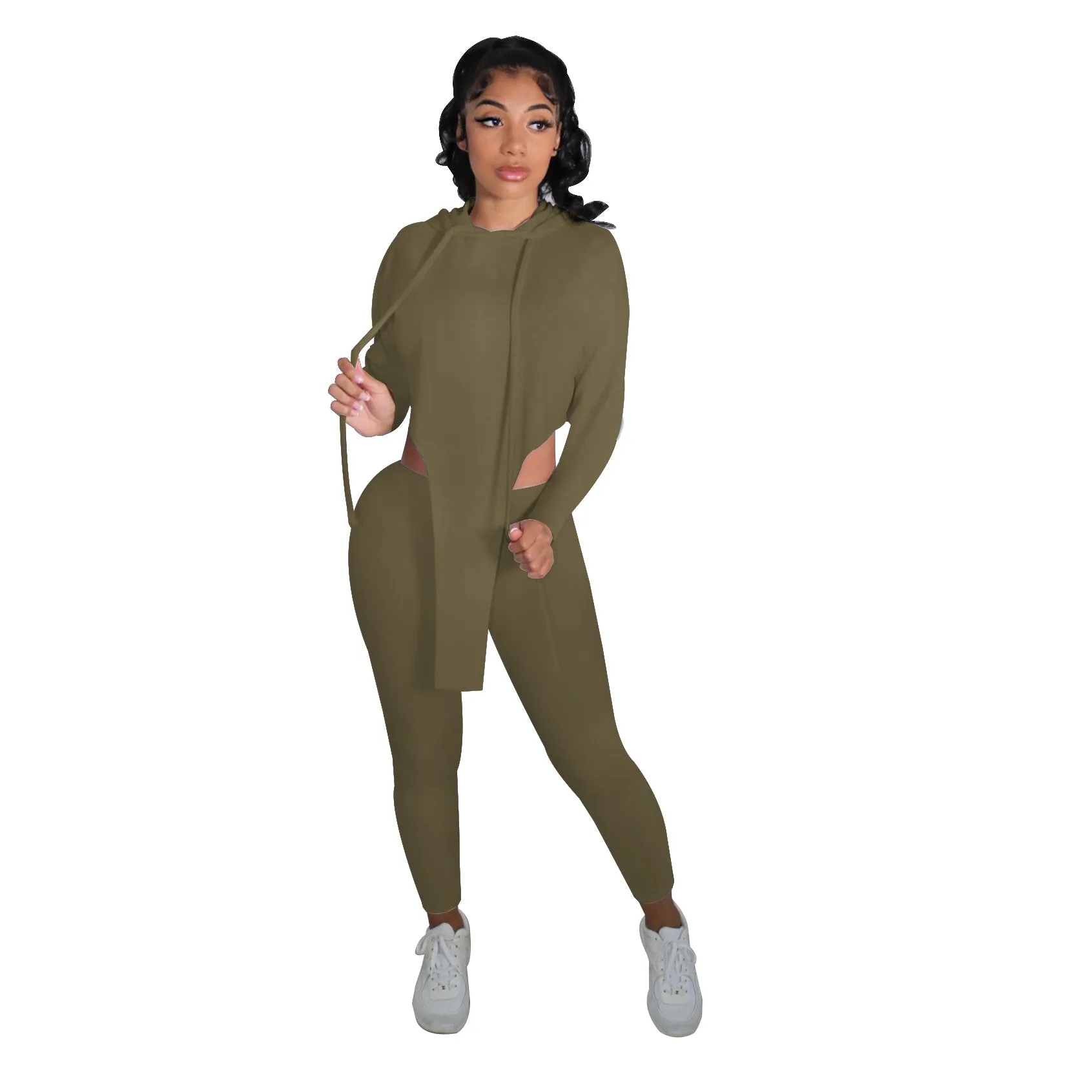 MB FASHION Two-Piece Hoodie and High-Waist Legging Activewear Set 445R