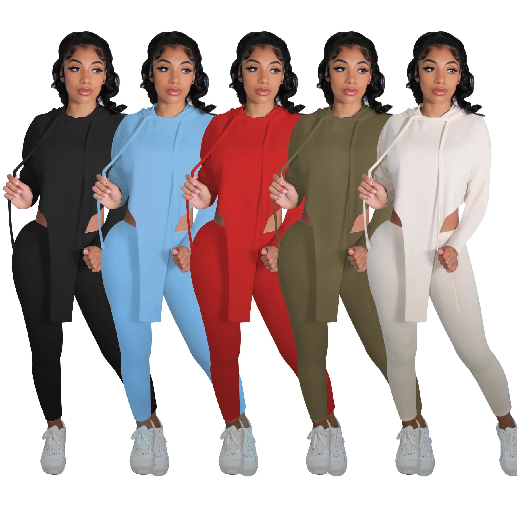 MB FASHION Two-Piece Hoodie and High-Waist Legging Activewear Set 445R