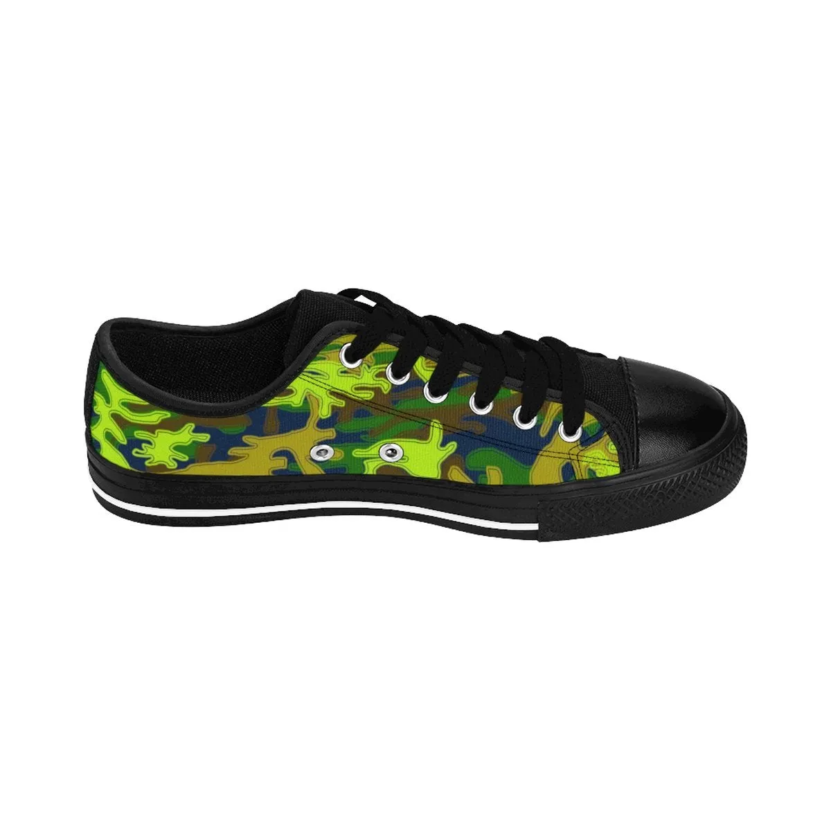 Navy Blue Camo Men's Low Tops, Green Camouflage Military Print Premium Men's Low Top Canvas Sneakers