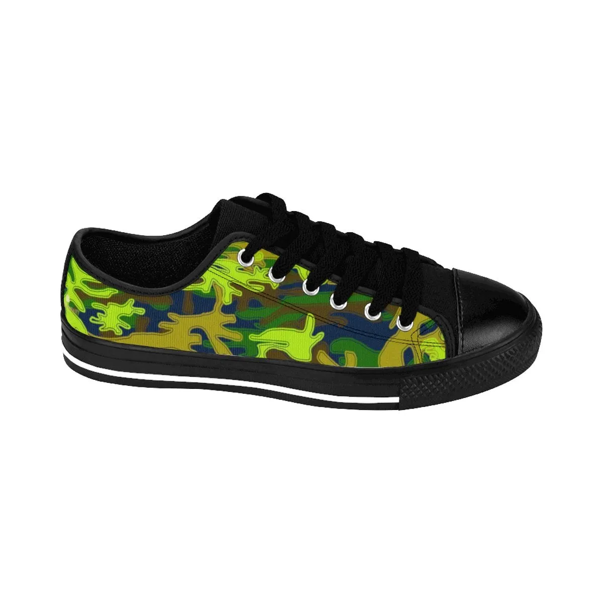 Navy Blue Camo Men's Low Tops, Green Camouflage Military Print Premium Men's Low Top Canvas Sneakers