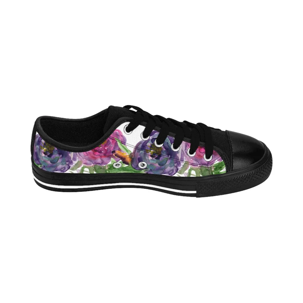 Pink Purple Floral Women's Sneakers, Floral Rose Print Best Tennis Casual Shoes For Women (US Size: 6-12)