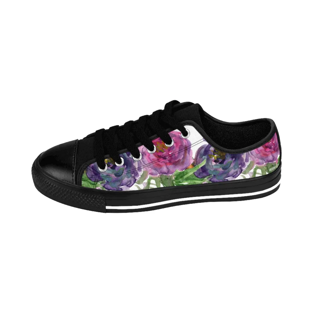 Pink Purple Floral Women's Sneakers, Floral Rose Print Best Tennis Casual Shoes For Women (US Size: 6-12)