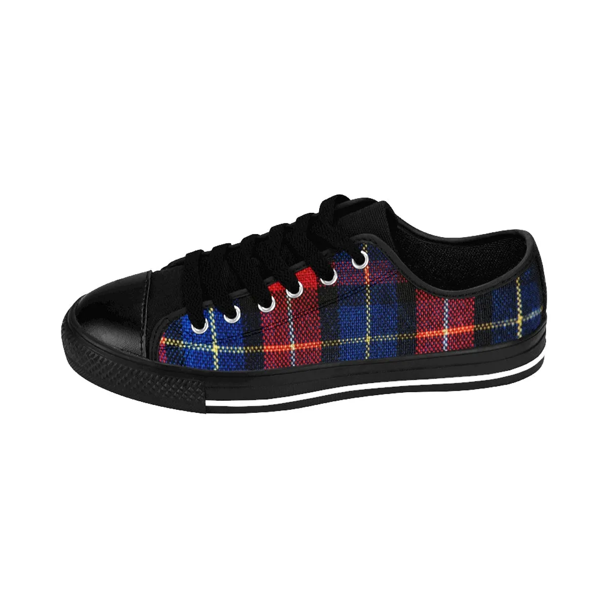 Red Blue Plaid Sneakers, Red Tartan Print Designer Low Top Women's Sneakers Shoes (US Size: 6-12)