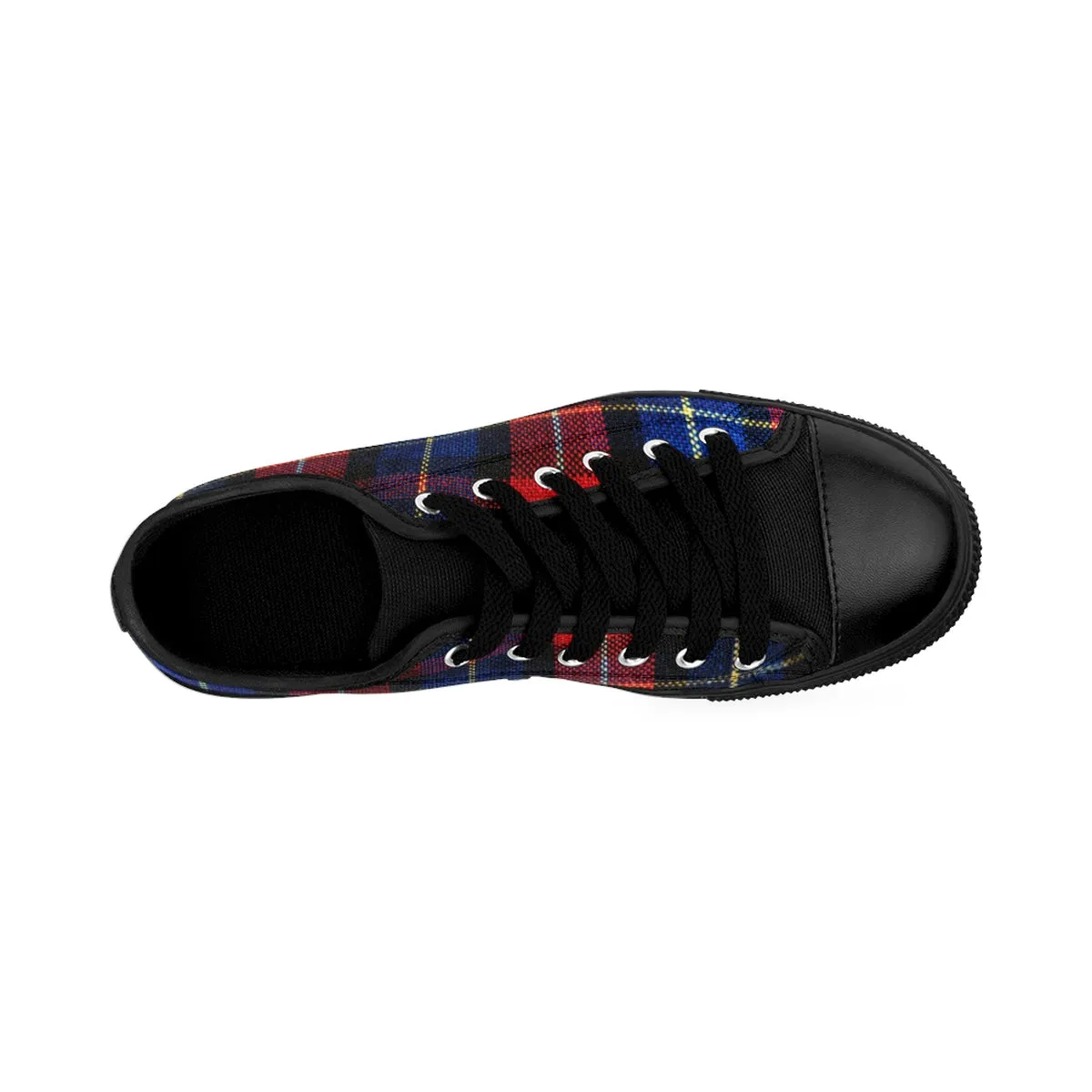 Red Blue Plaid Sneakers, Red Tartan Print Designer Low Top Women's Sneakers Shoes (US Size: 6-12)