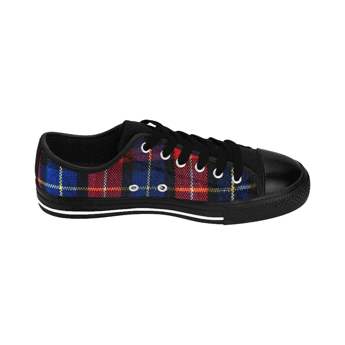 Red Blue Plaid Sneakers, Red Tartan Print Designer Low Top Women's Sneakers Shoes (US Size: 6-12)