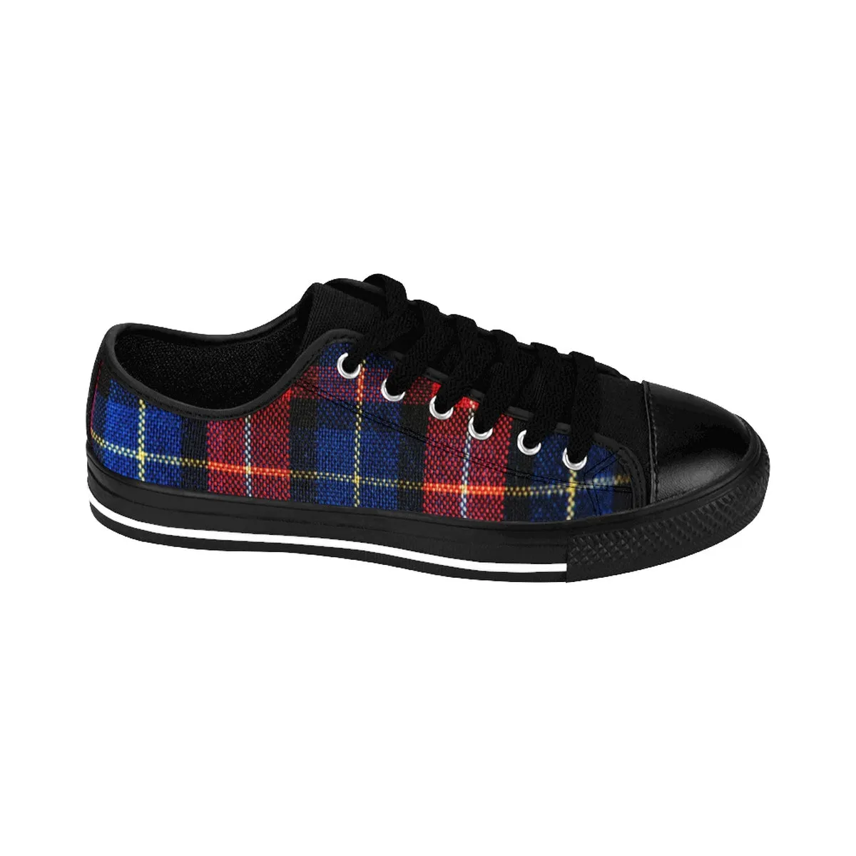 Red Blue Plaid Sneakers, Red Tartan Print Designer Low Top Women's Sneakers Shoes (US Size: 6-12)