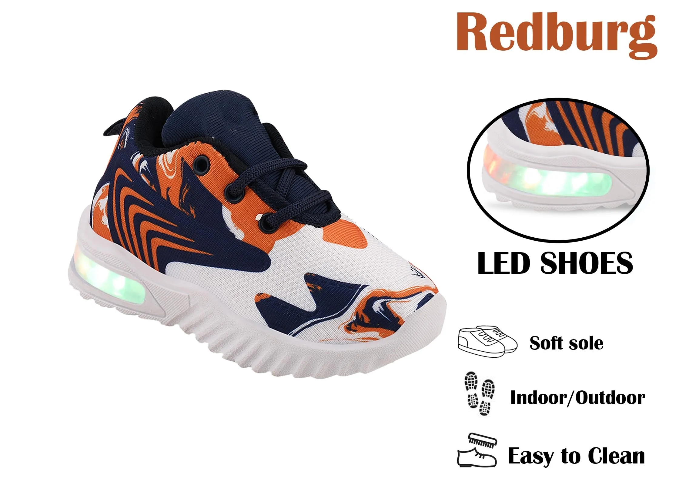 Redburg Running Shoes, Kids LED Light Up Shoes, LED Sneakers, Shoes for Boys Girls, Casual Shoes for Kids, Outdoor, Sports (Blue Orange)