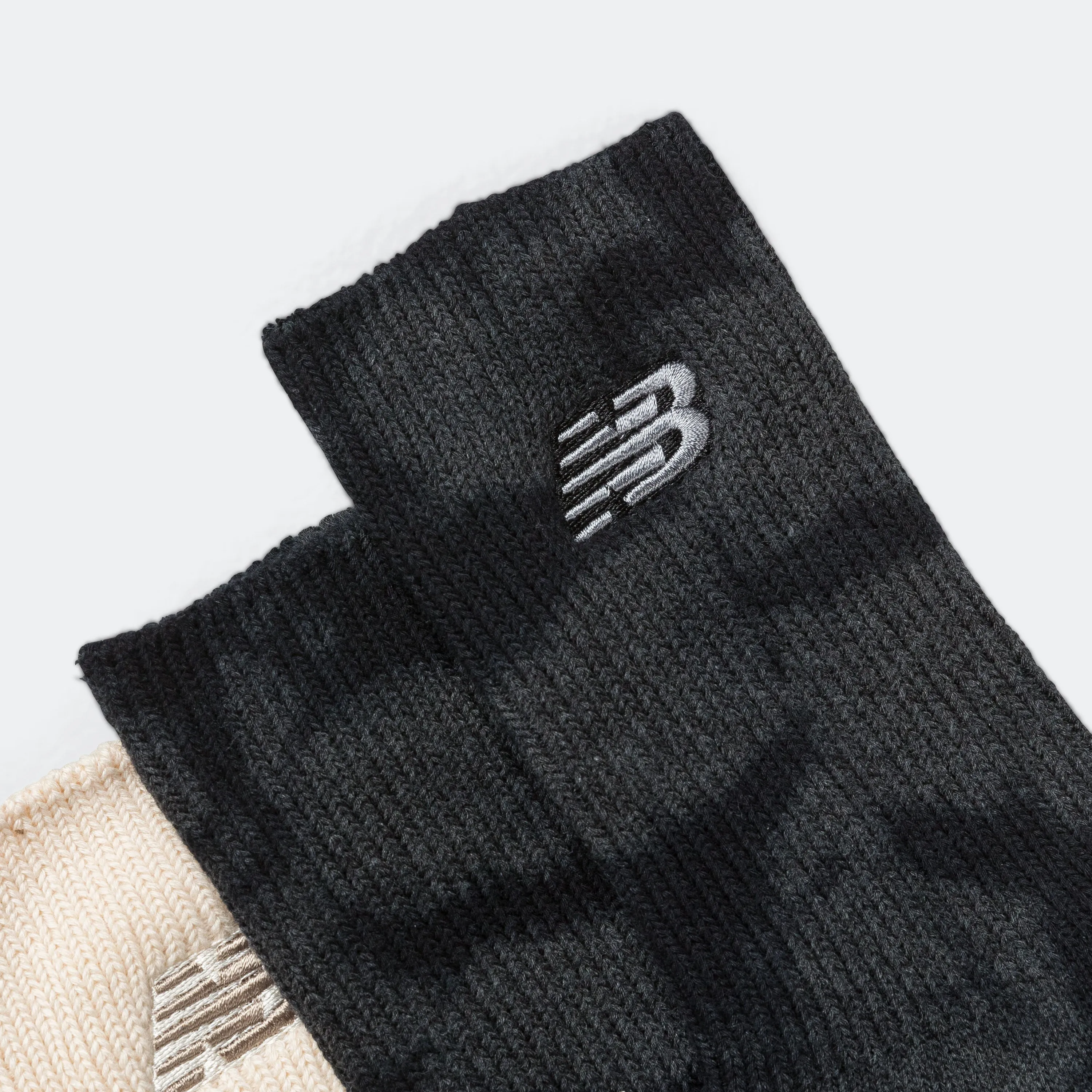 Ribbed Cuff Mid Calf Socks 2 Pack - Black/White