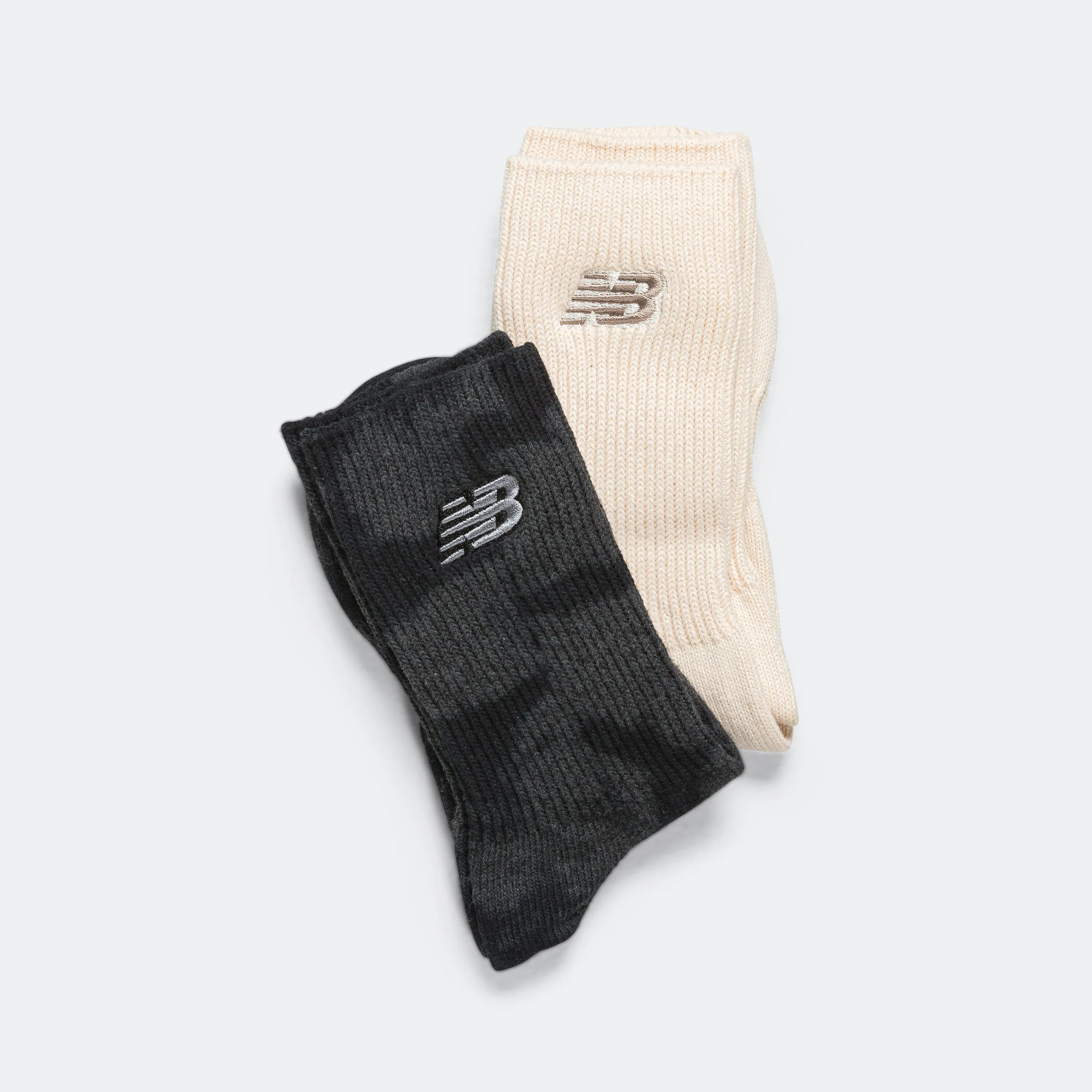 Ribbed Cuff Mid Calf Socks 2 Pack - Black/White