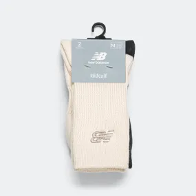 Ribbed Cuff Mid Calf Socks 2 Pack - Black/White