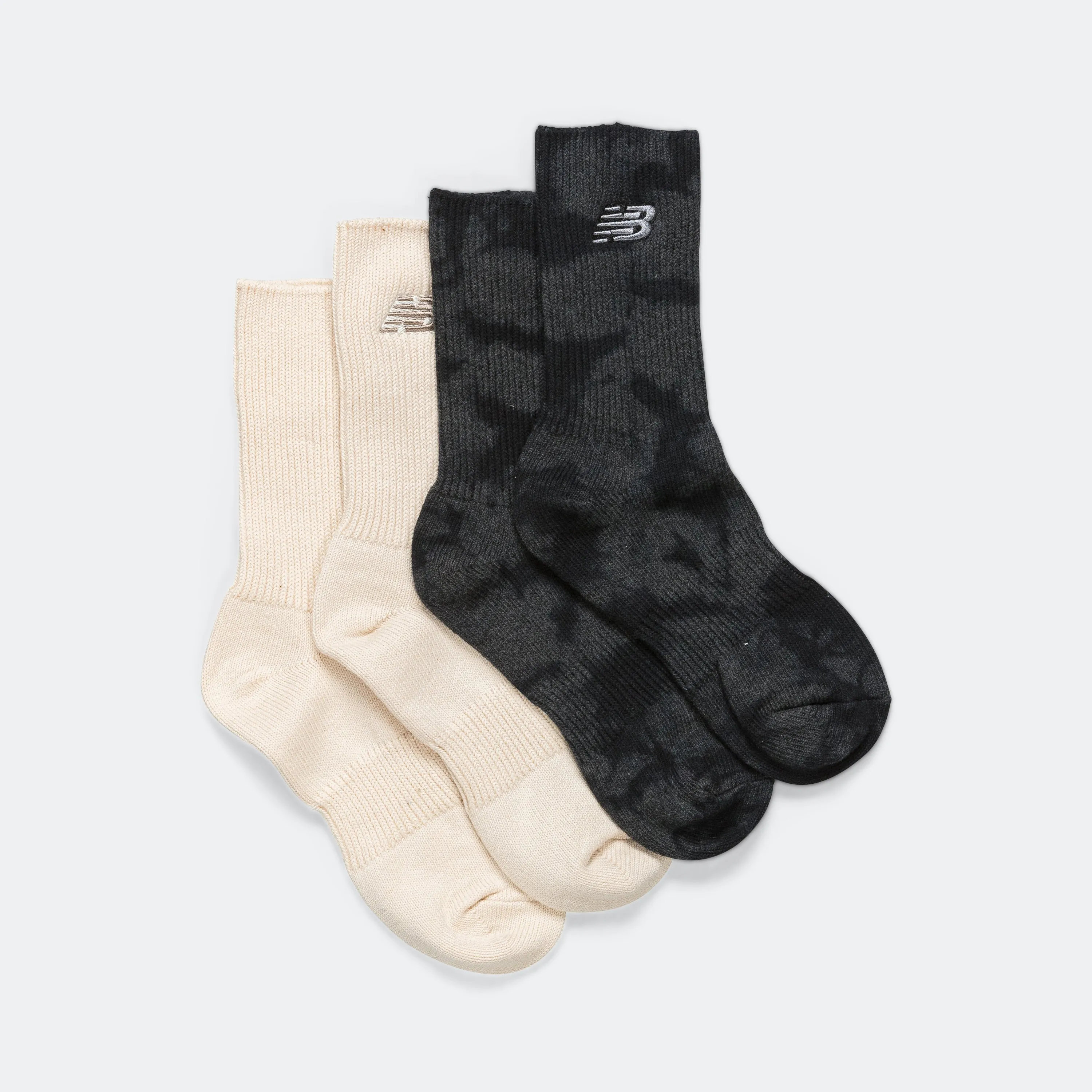 Ribbed Cuff Mid Calf Socks 2 Pack - Black/White