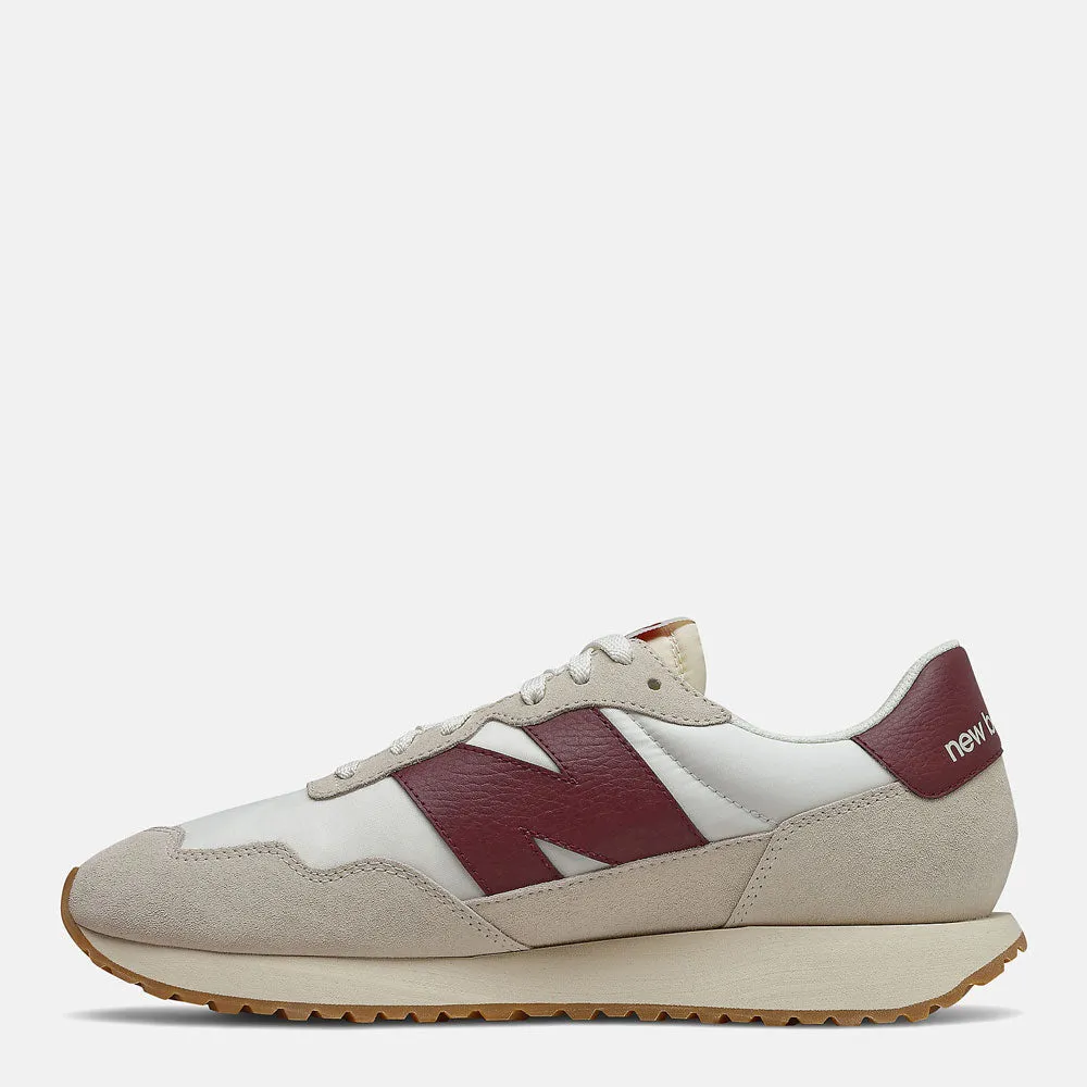 Scarpe Uomo NEW BALANCE Sneakers 237 in Suede e Tessuto colore Off White e Burgundy