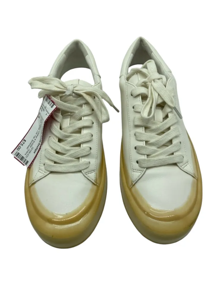 Vince Shoe Size 6.5 Ivory & Yellow Leather & Rubber Ombre Dip dye Laces Sneakers