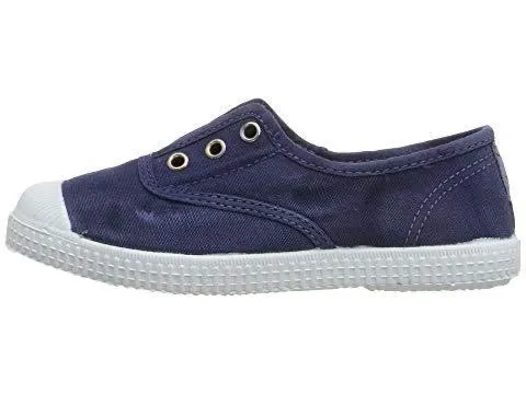 Washed Navy Canvas Laceless Sneaker