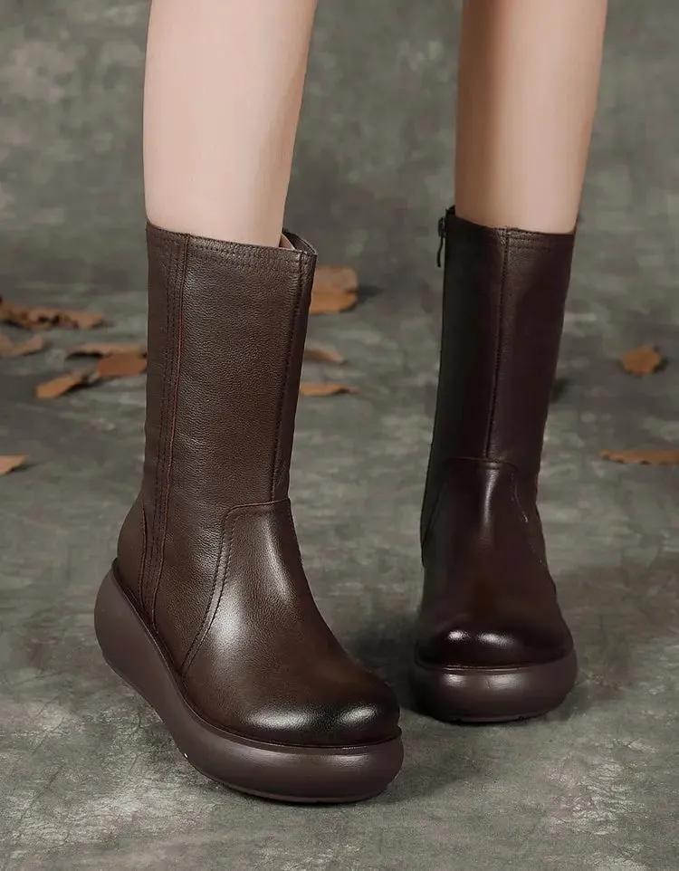 Winter Autumn Mid Calf Wedge Boots