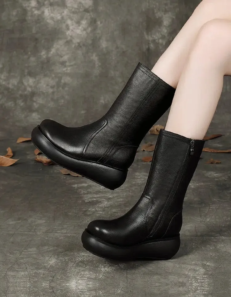 Winter Autumn Mid Calf Wedge Boots