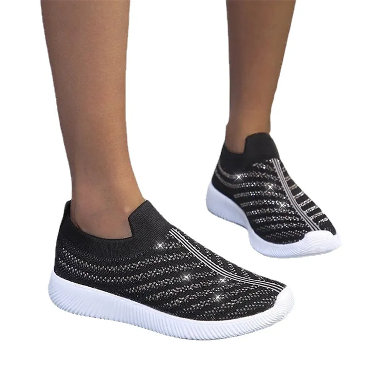 Women Loafers Crystal Bright Sneakers Sock Shoes Anti-slip Mesh Breathable Running Shoes Outdoor Hiking