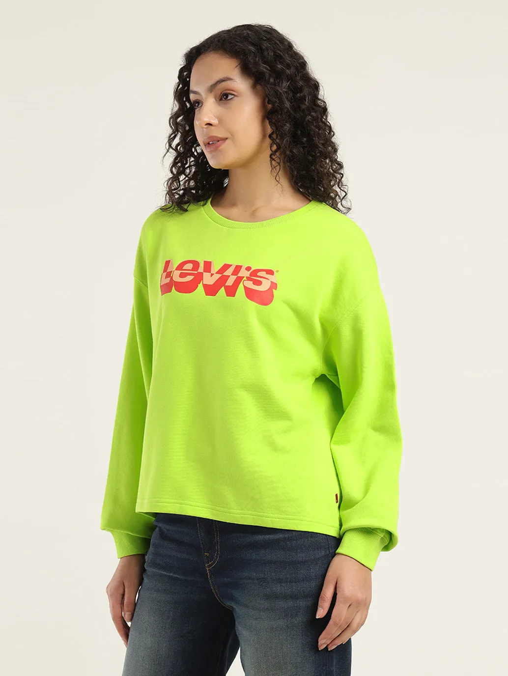 Women's Solid Lime Green Crew Neck Sweatshirt