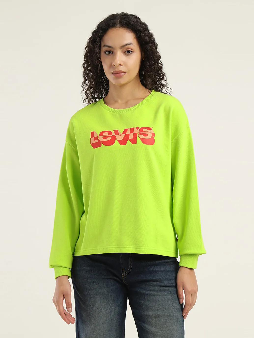 Women's Solid Lime Green Crew Neck Sweatshirt