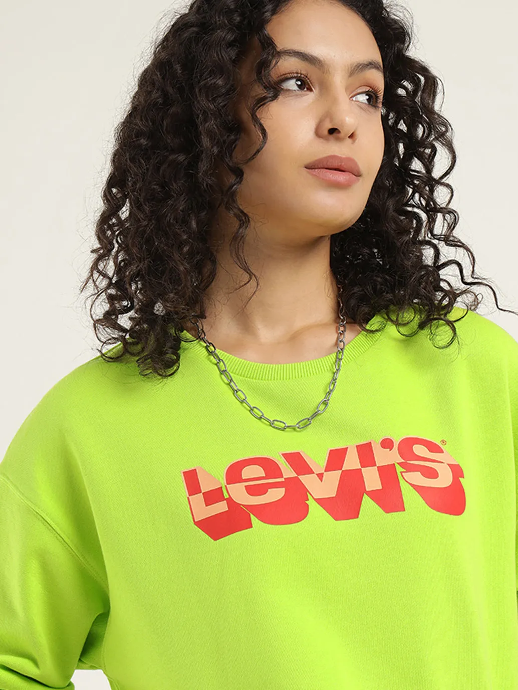 Women's Solid Lime Green Crew Neck Sweatshirt