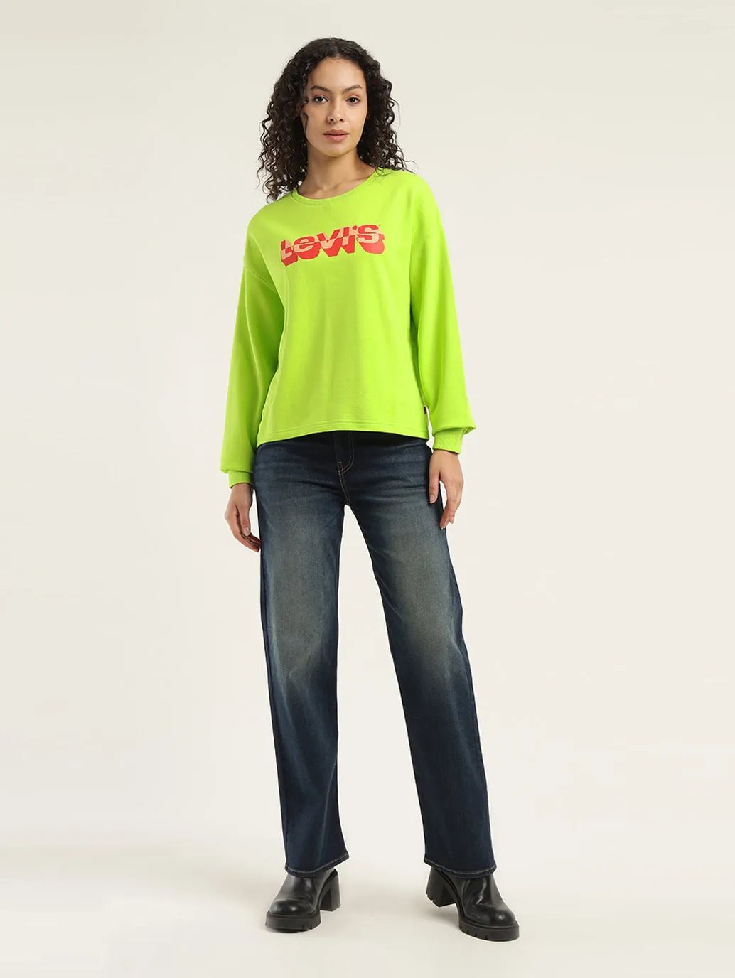 Women's Solid Lime Green Crew Neck Sweatshirt